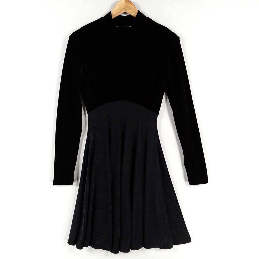 Vintage Cache Dress Womens Sz Small Black High Neck Long Sleeve Empire Waist 90s
